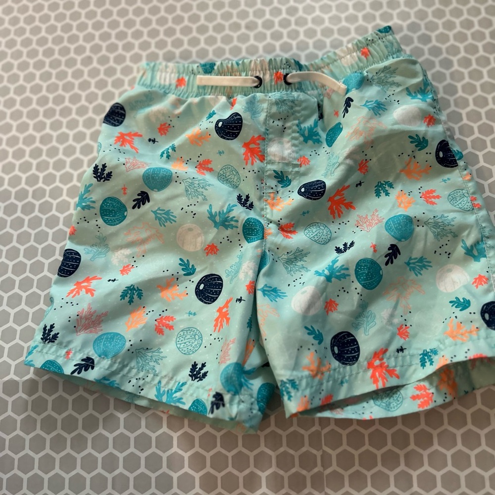 Making Waves Light Aqua Kids Swim Shorts with Sea Life Print.  Size 3T